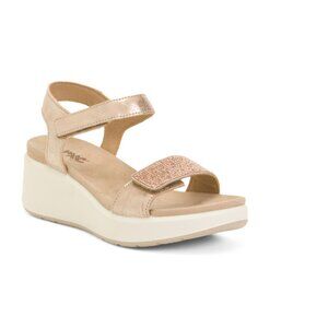 IMAC Beige Made In Italy Leather Comfort Wedge Sandals